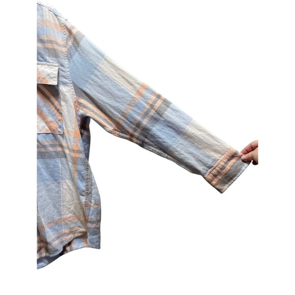 No Boundaries Mens Plaid Button Down Hooded Shacket Blue Size L Casual Oversized - Picture 10 of 13